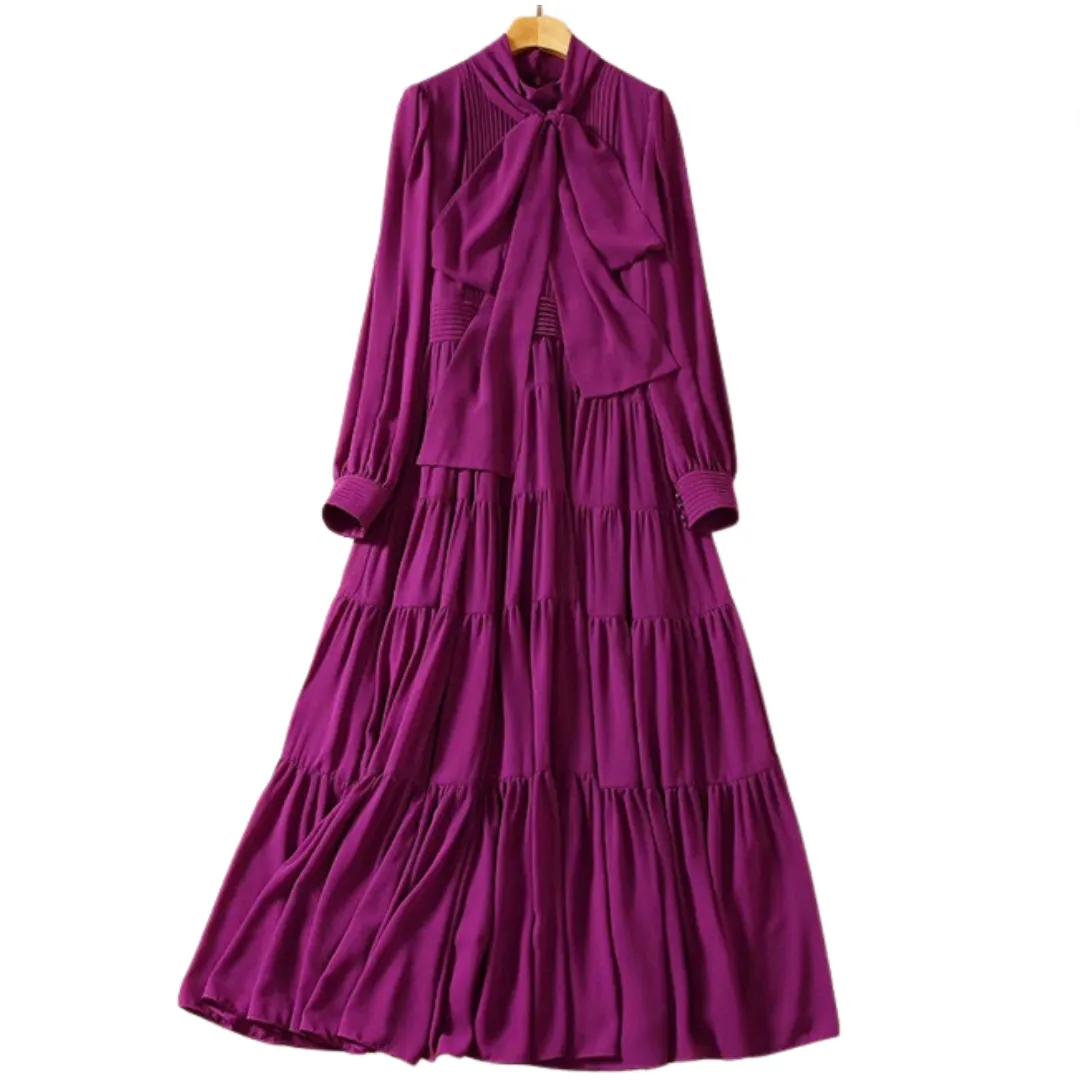 Pre Order: Purple Lantern Sleeve Lace Up Maxi Dress