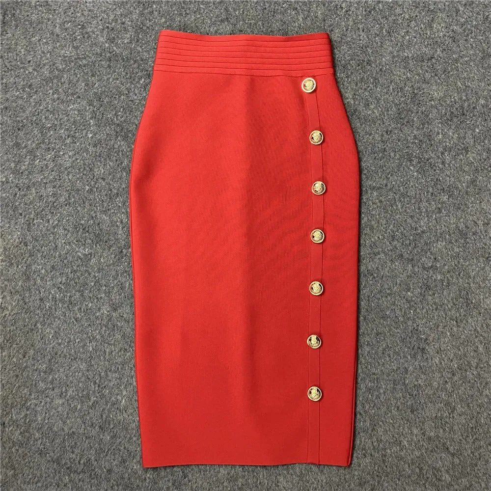 Pre Order:  Solid Single Row Button Bandage Skirt