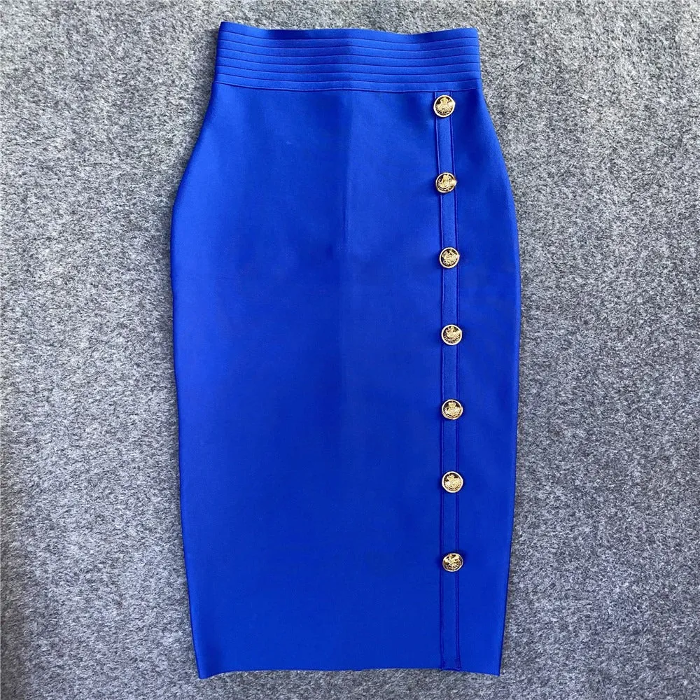 Pre Order:  Solid Single Row Button Bandage Skirt