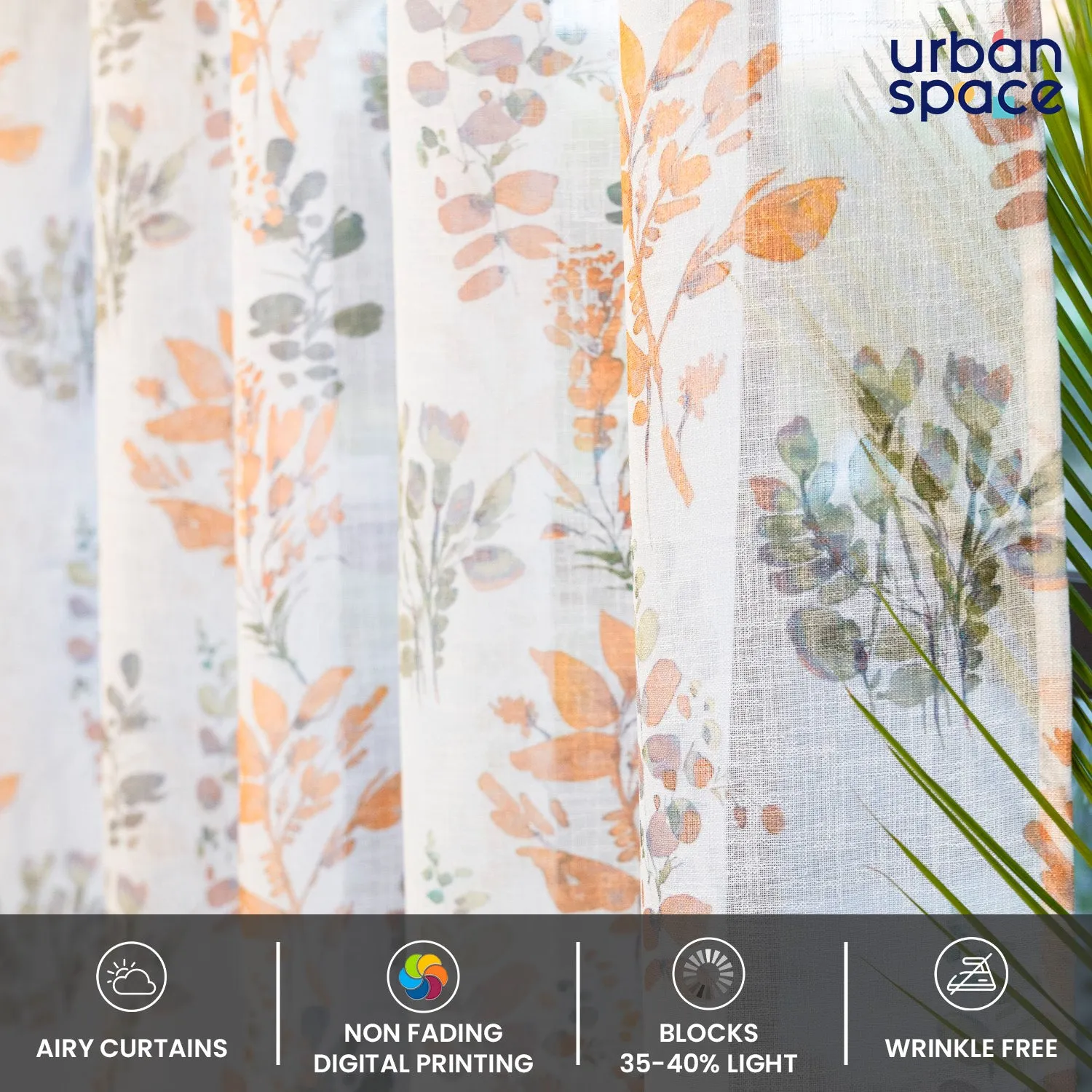 Printed Sheer Linen Curtains, Light Filtering, Pack of 2 Curtains - Classic Floral