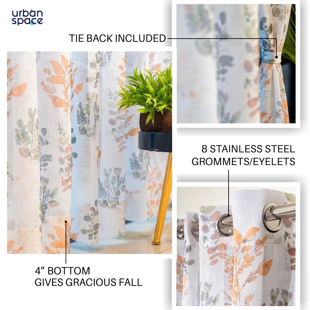 Printed Sheer Linen Curtains, Light Filtering, Pack of 2 Curtains - Classic Floral