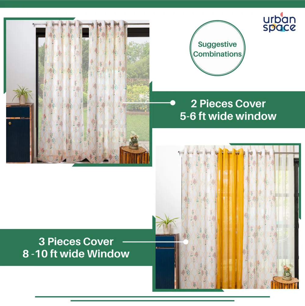 Printed Sheer Linen Curtains, Light Filtering, Pack of 2 Curtains - Floral symphony