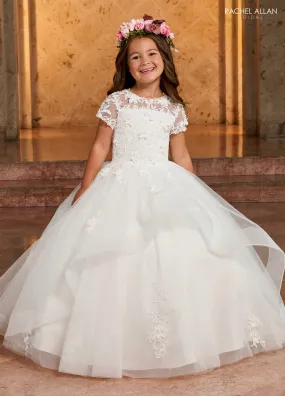 Rachel Allan RB9139 Tulle Flower Girl Dress with Sheer Neckline and Applique