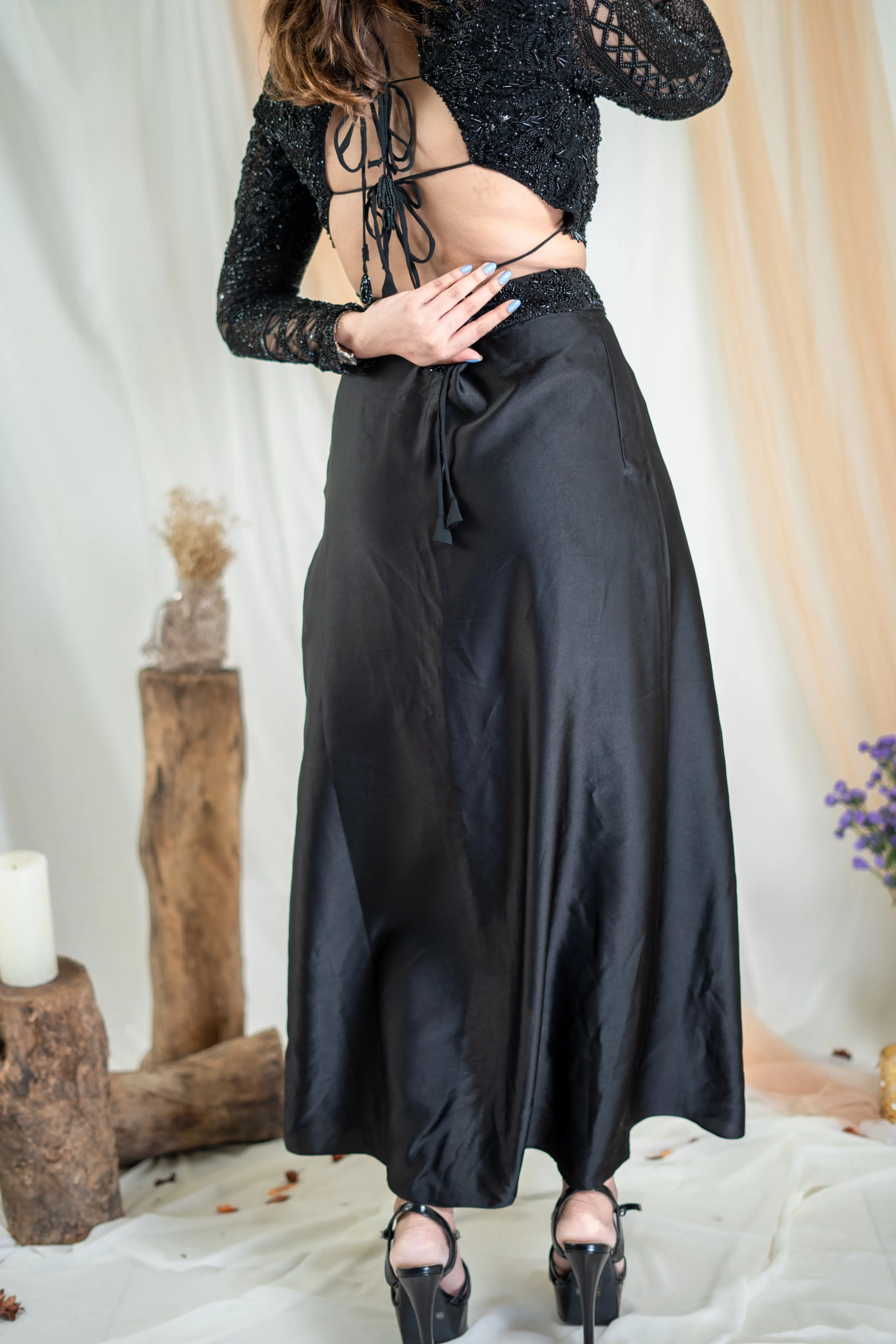 Raven Black Draped Skirt Set