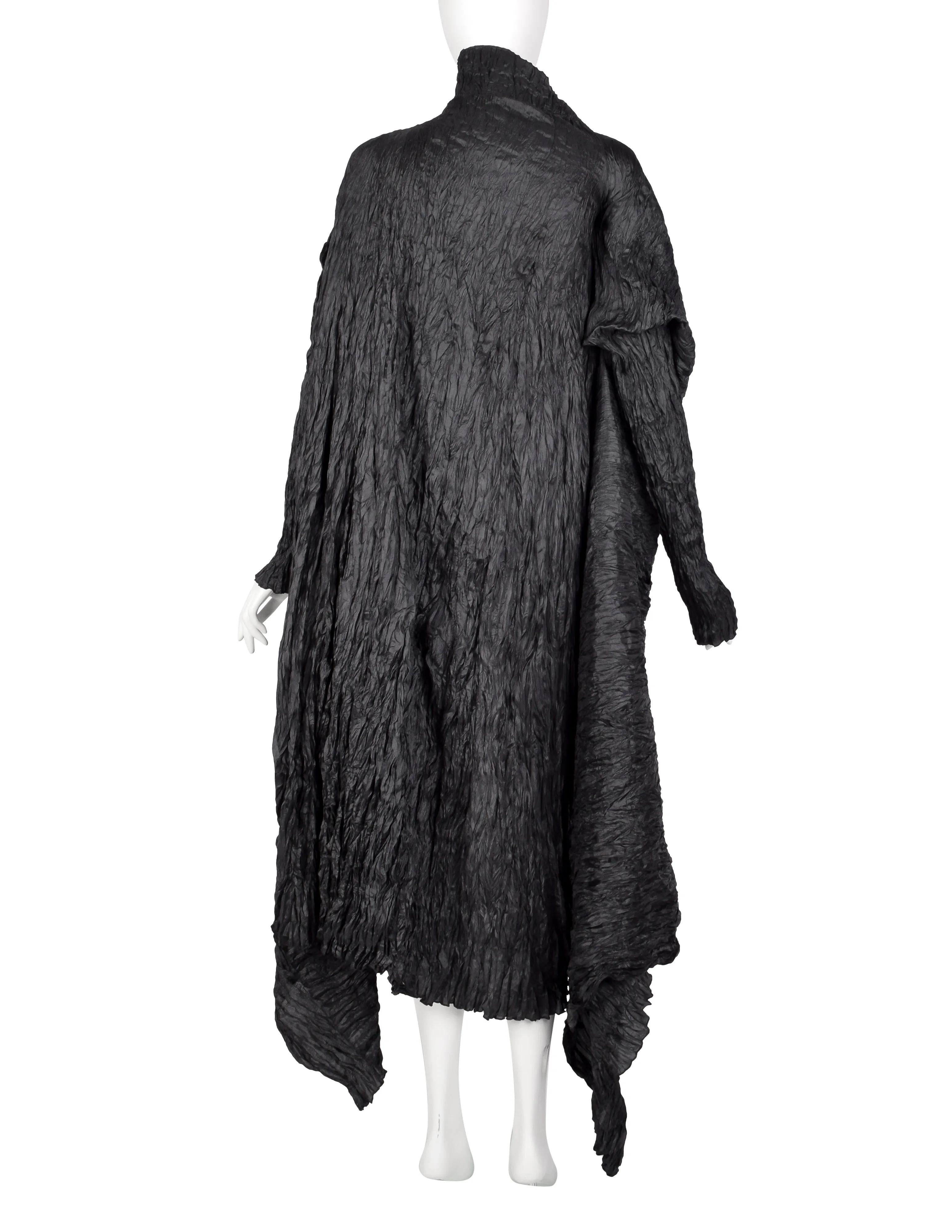 Ray London Vintage Black Off-Set Plisse Pleated Duster