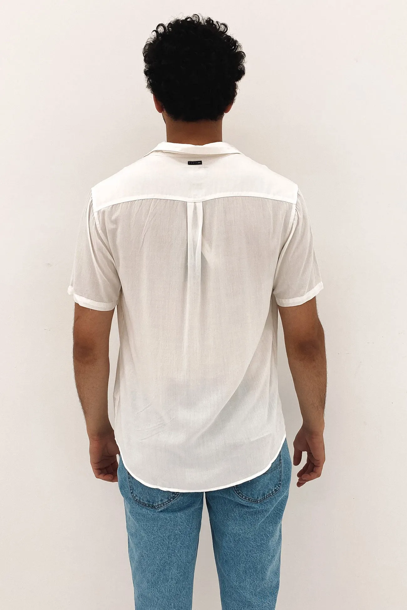 Razor Blade Short Sleeve Rayon Shirt White