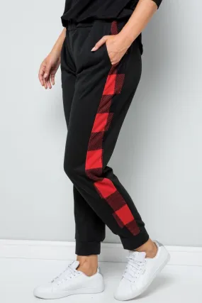 Red Plaid Side Print Sweatpants