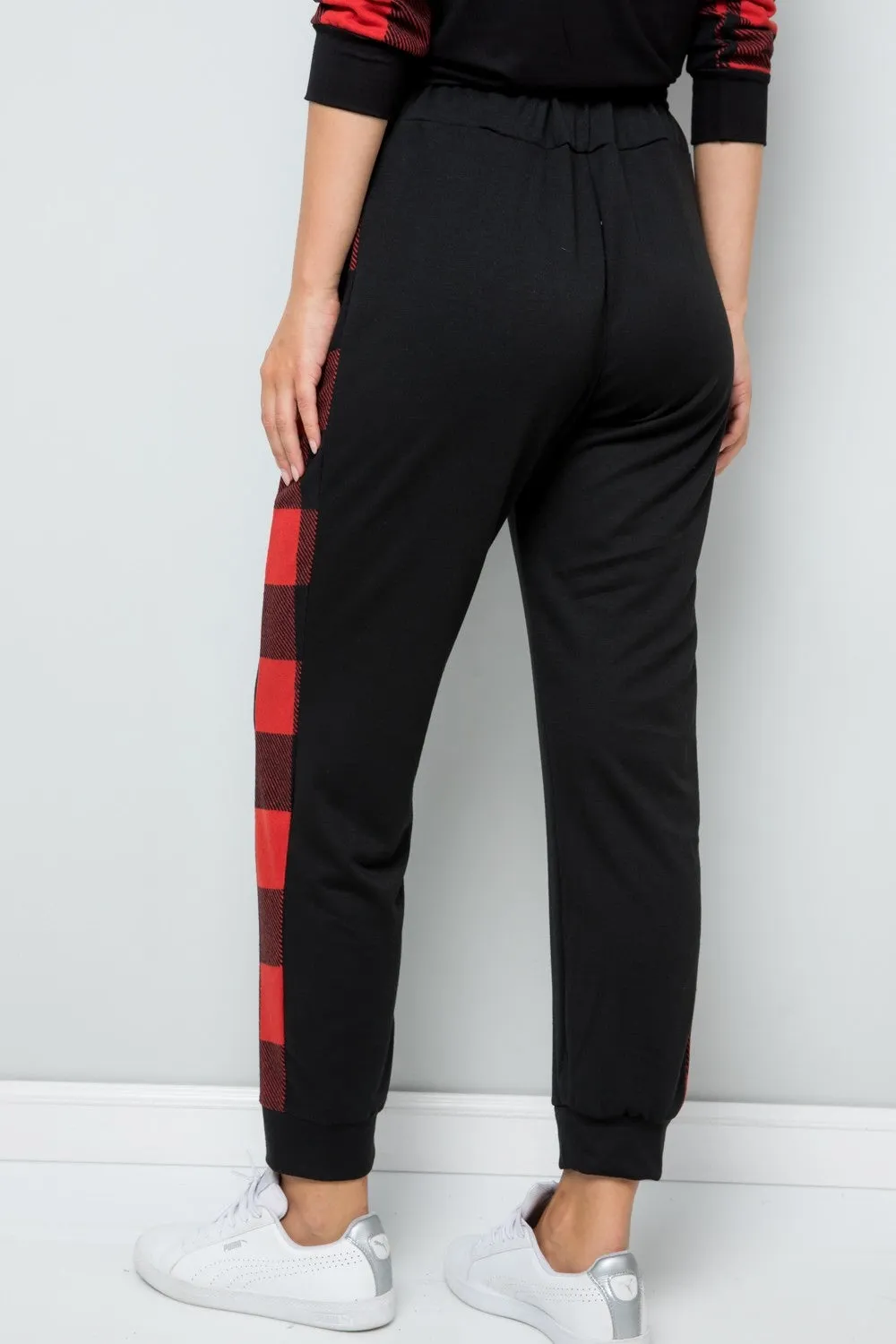 Red Plaid Side Print Sweatpants