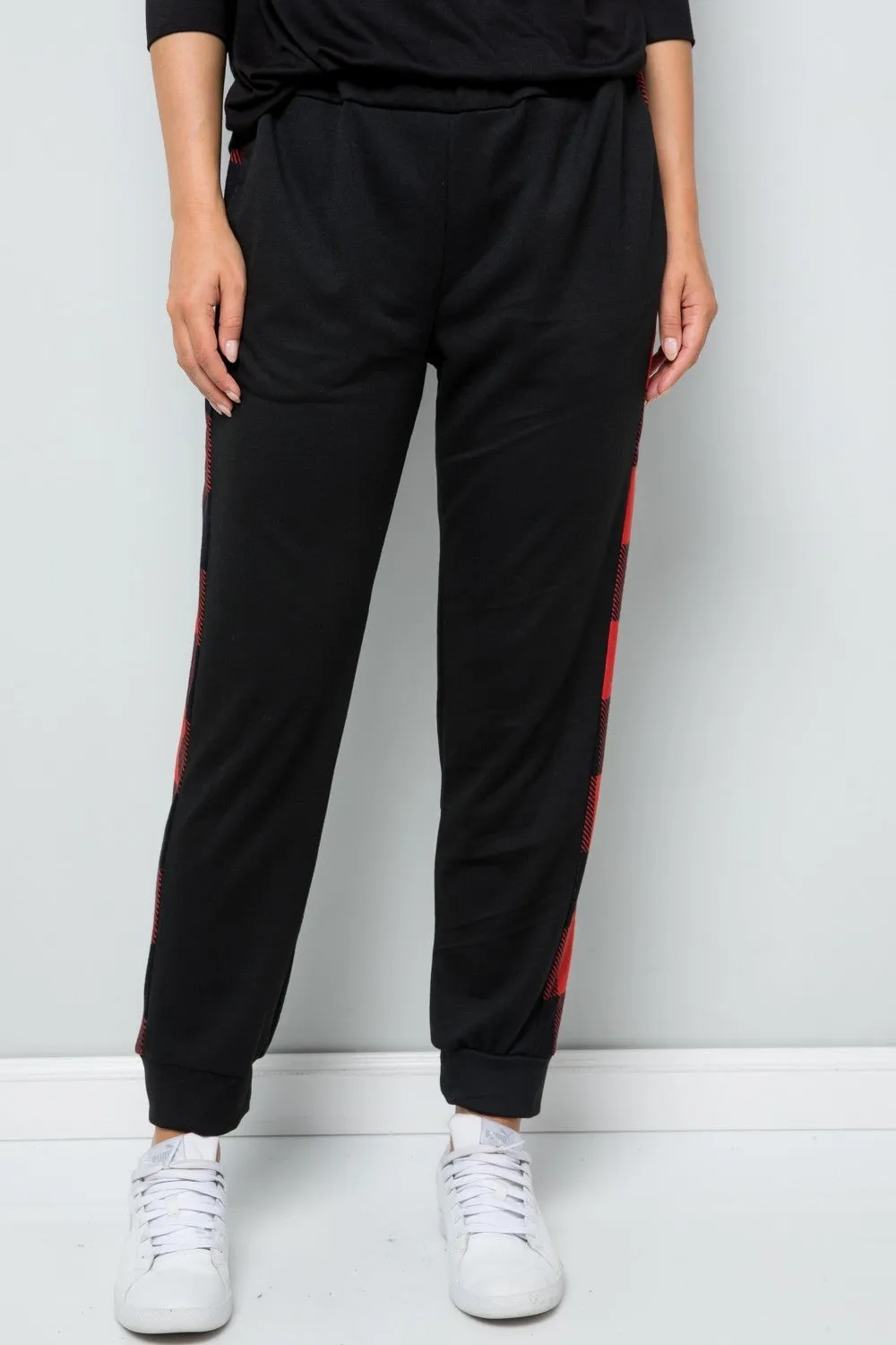 Red Plaid Side Print Sweatpants