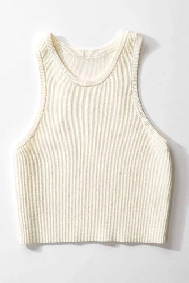 RIB KNIT CROPPED TANK TOP - Ivory