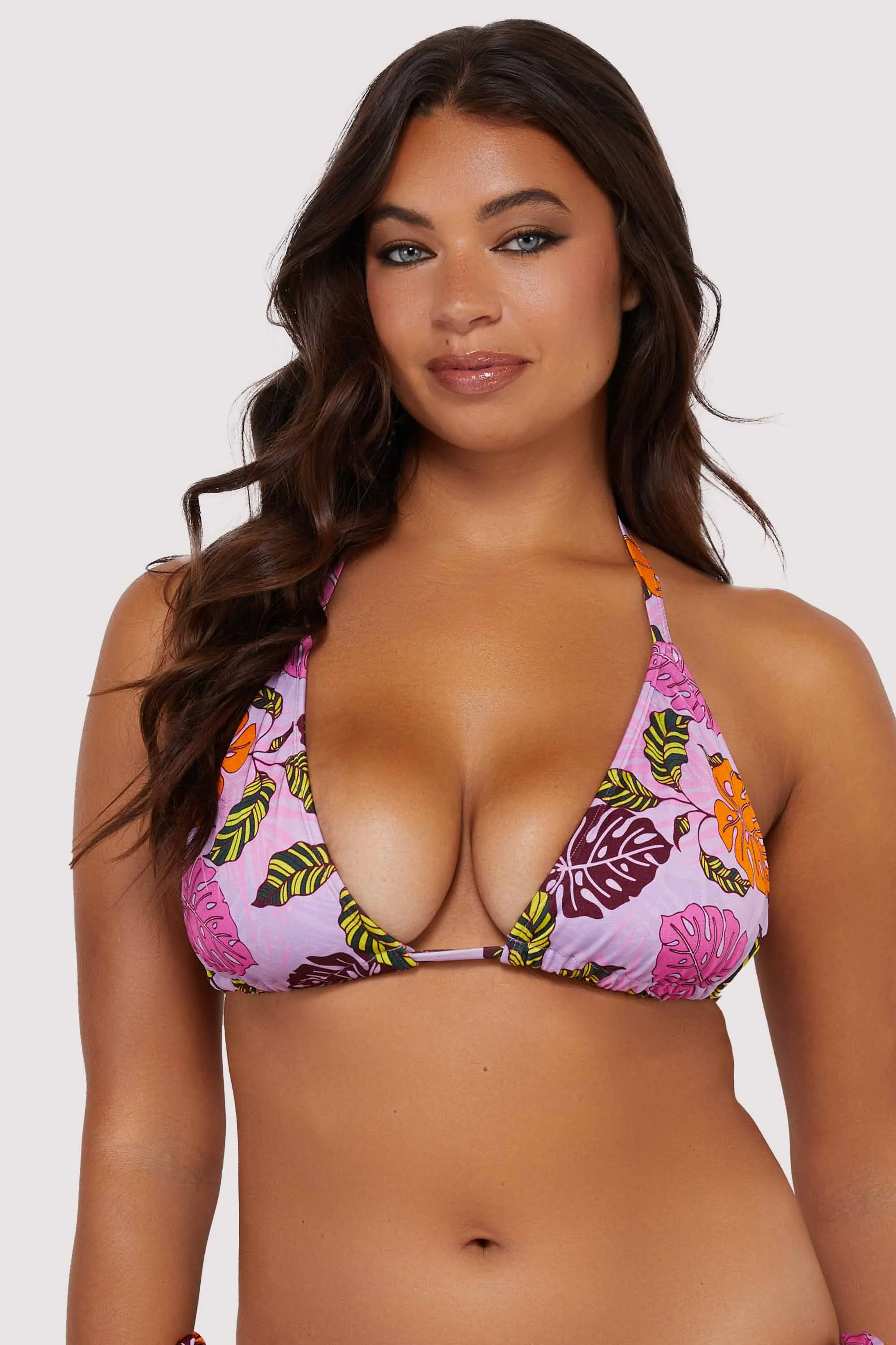 Riley Fuller Bust Mix & Match Pink Palm Print Triangle Bikini Top