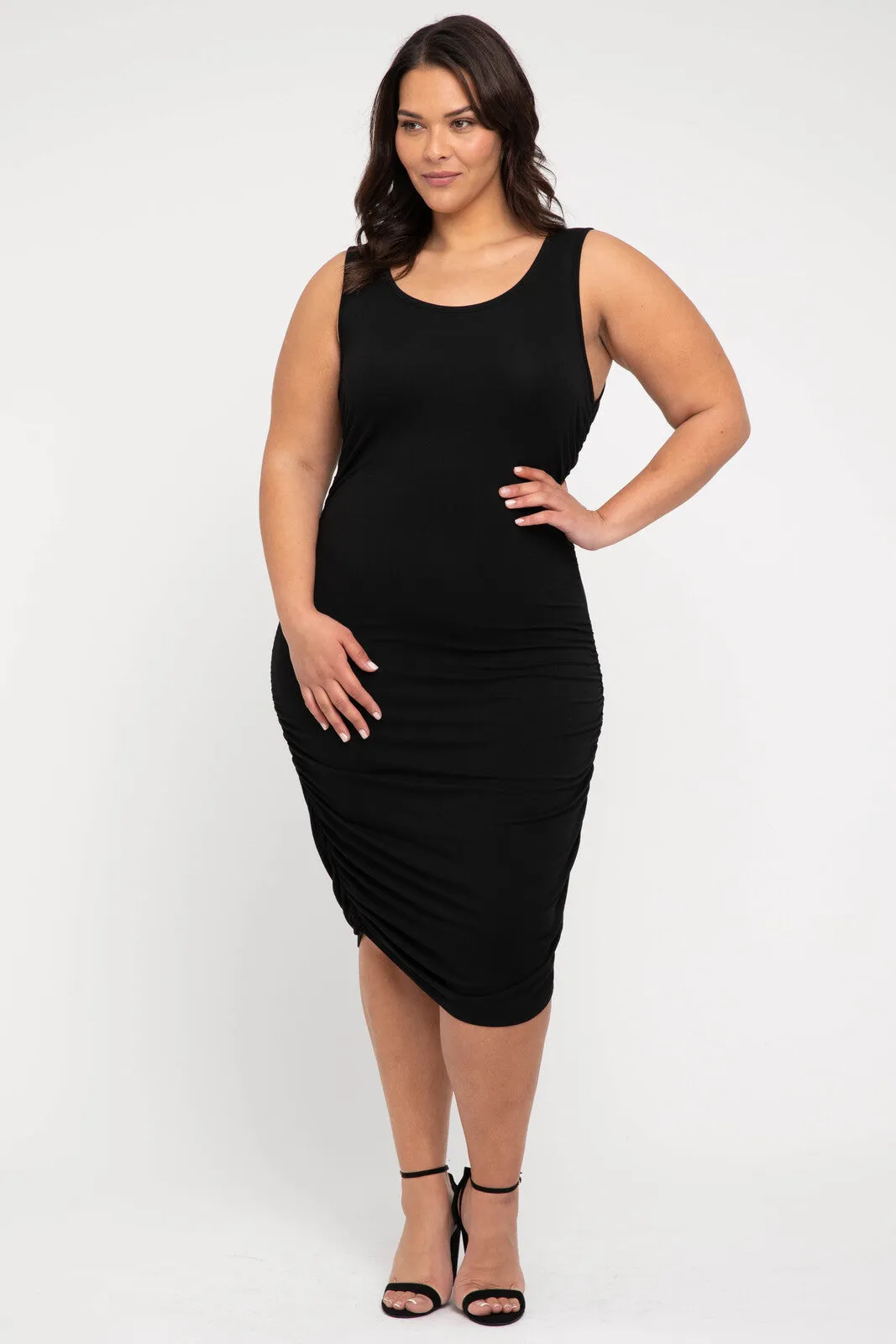 Ruched Tank Dress - Black