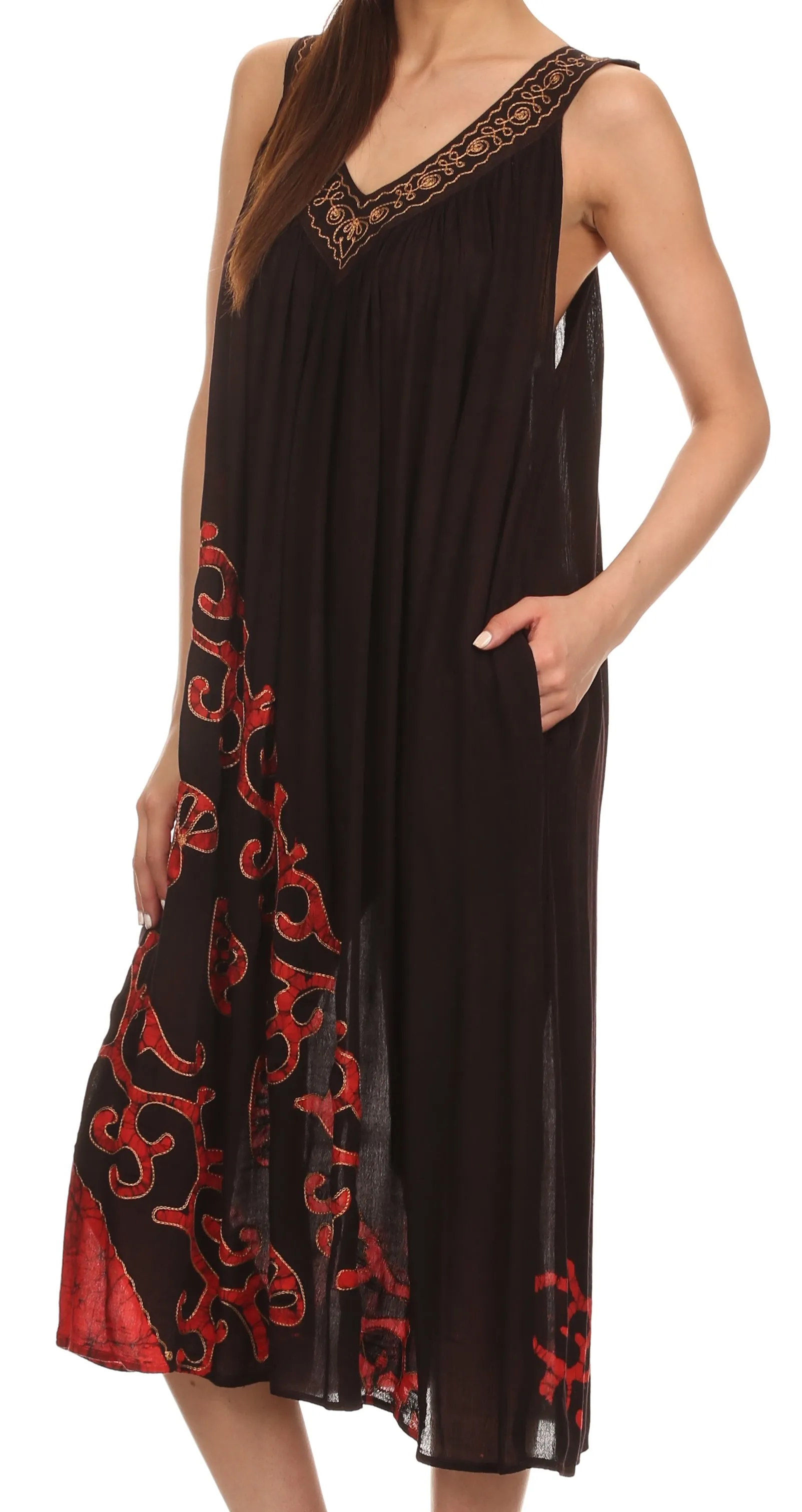 Sakkas Addilyn Embroidered Tank Top Split Neck Dress / Cover Up