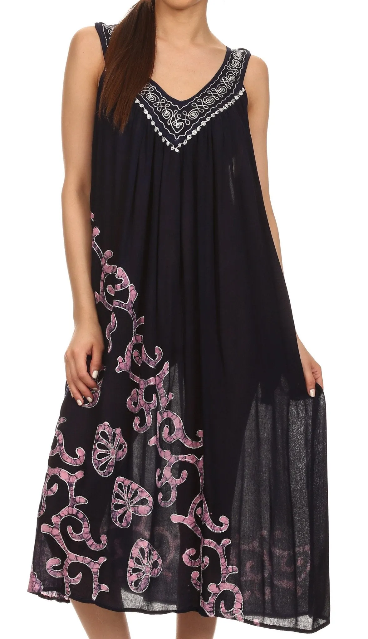 Sakkas Addilyn Embroidered Tank Top Split Neck Dress / Cover Up