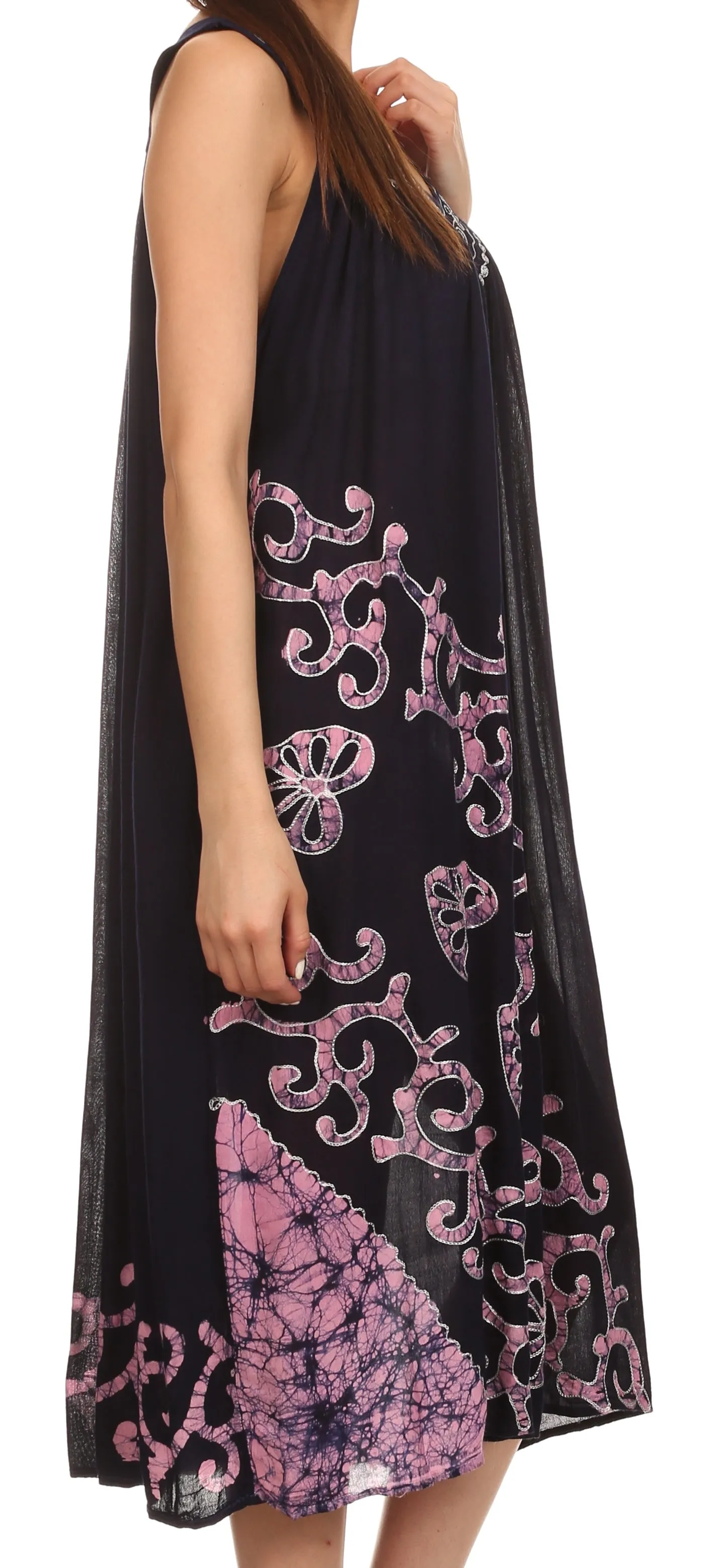 Sakkas Addilyn Embroidered Tank Top Split Neck Dress / Cover Up