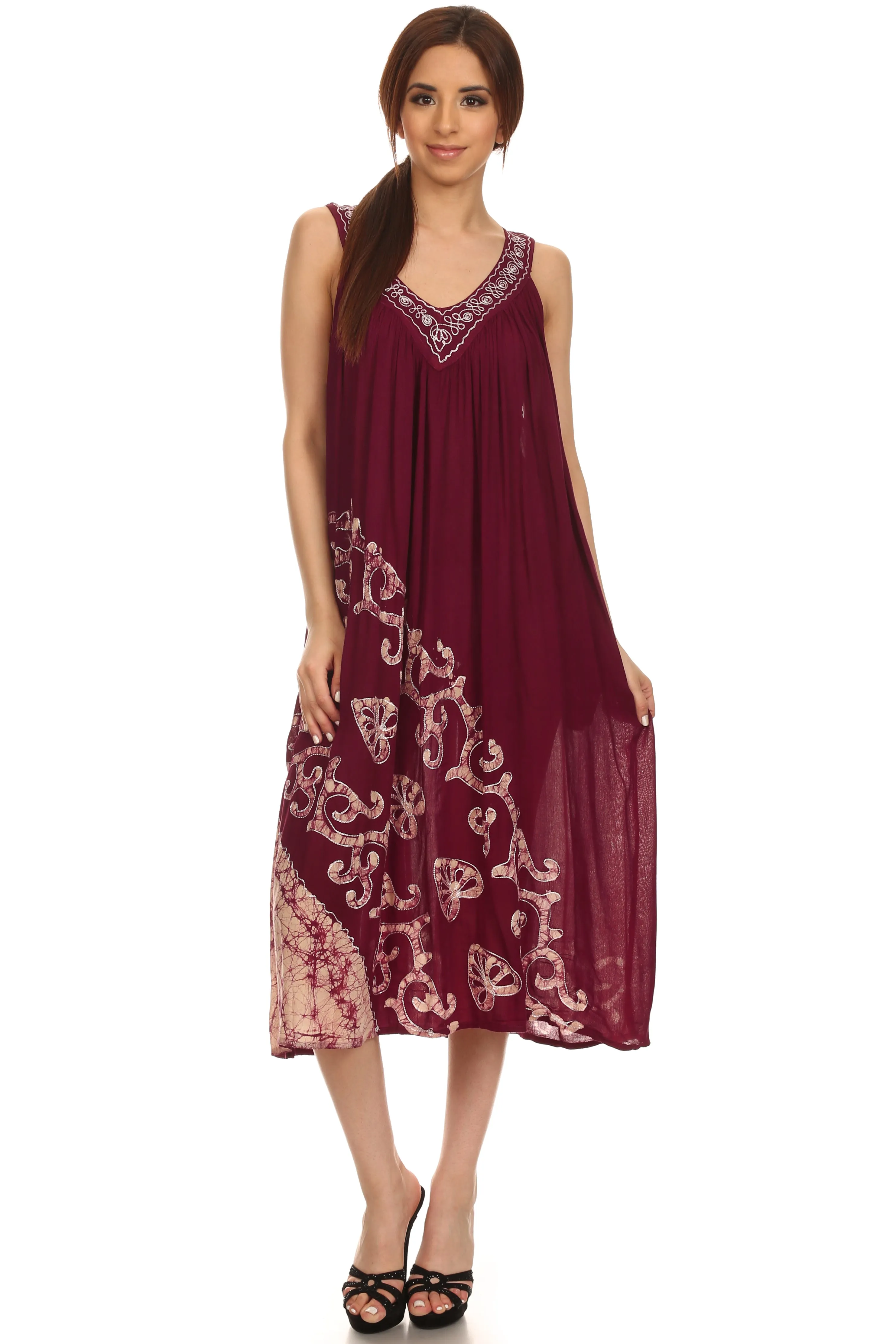 Sakkas Addilyn Embroidered Tank Top Split Neck Dress / Cover Up