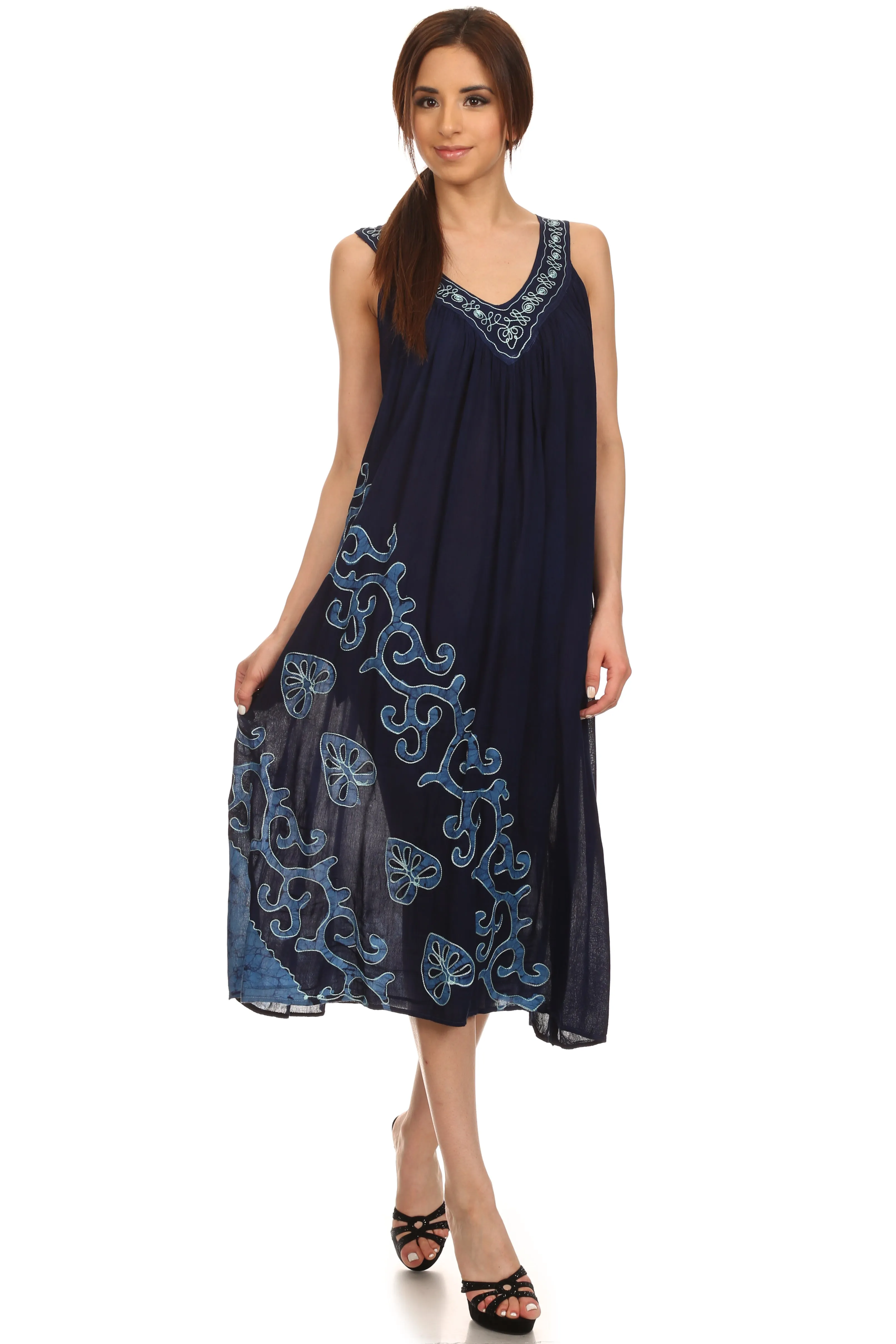 Sakkas Addilyn Embroidered Tank Top Split Neck Dress / Cover Up