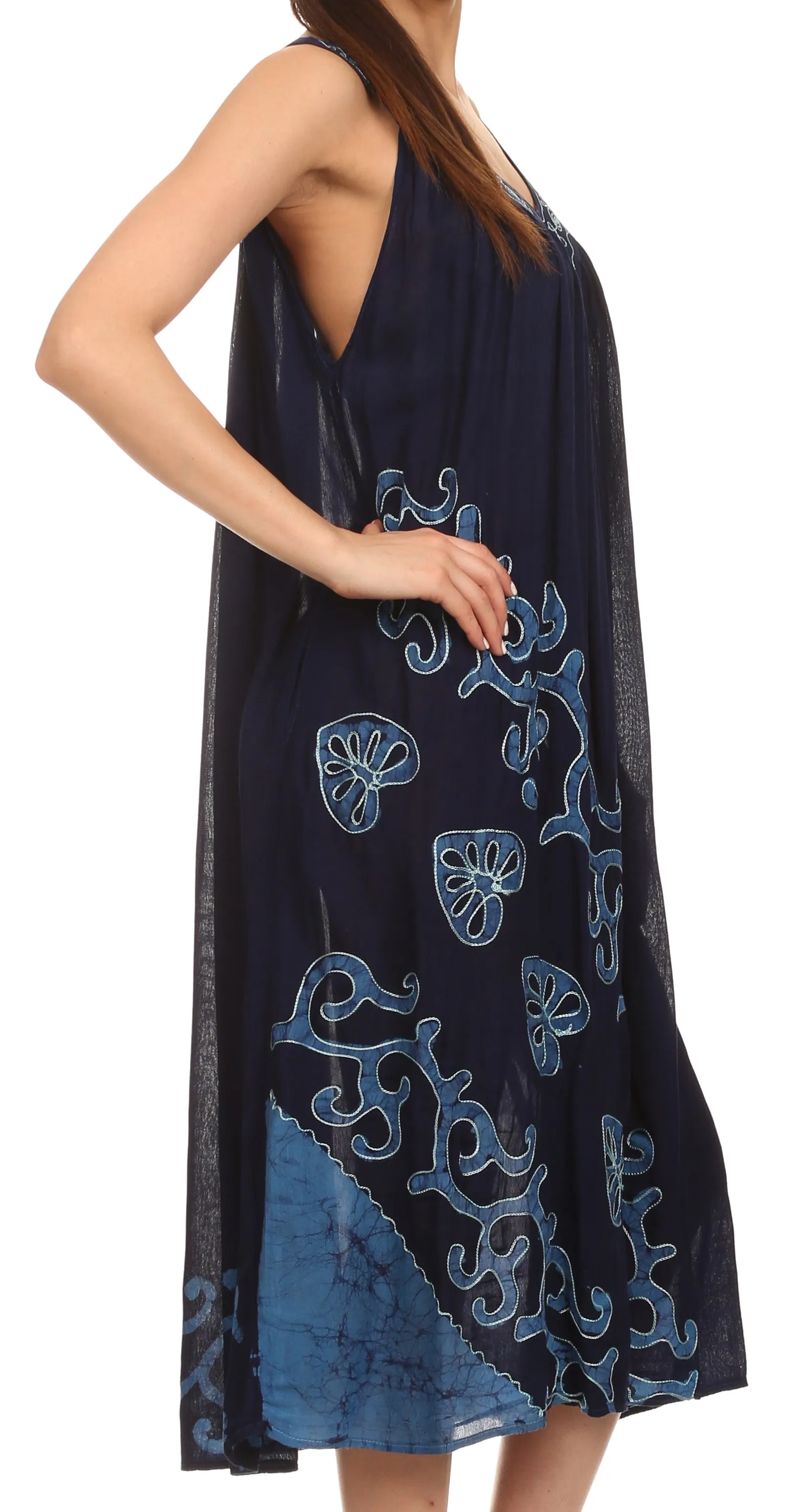 Sakkas Addilyn Embroidered Tank Top Split Neck Dress / Cover Up