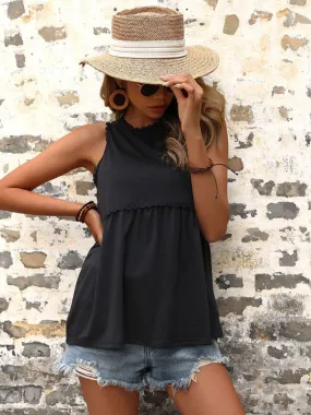 Scalloped Sleeveless Peplum Top