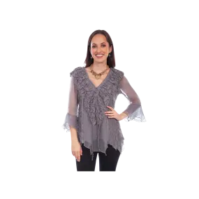 Scully Leathers Women's Crochet Lace Top Grey Shirt