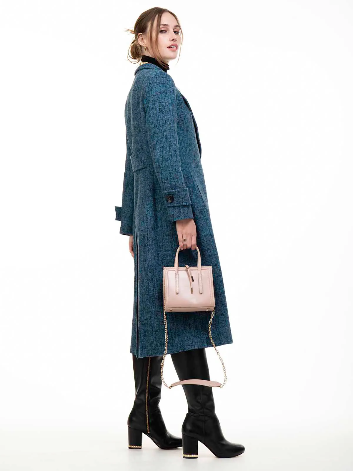 Selena Textured Flare Coat, Dark Blue