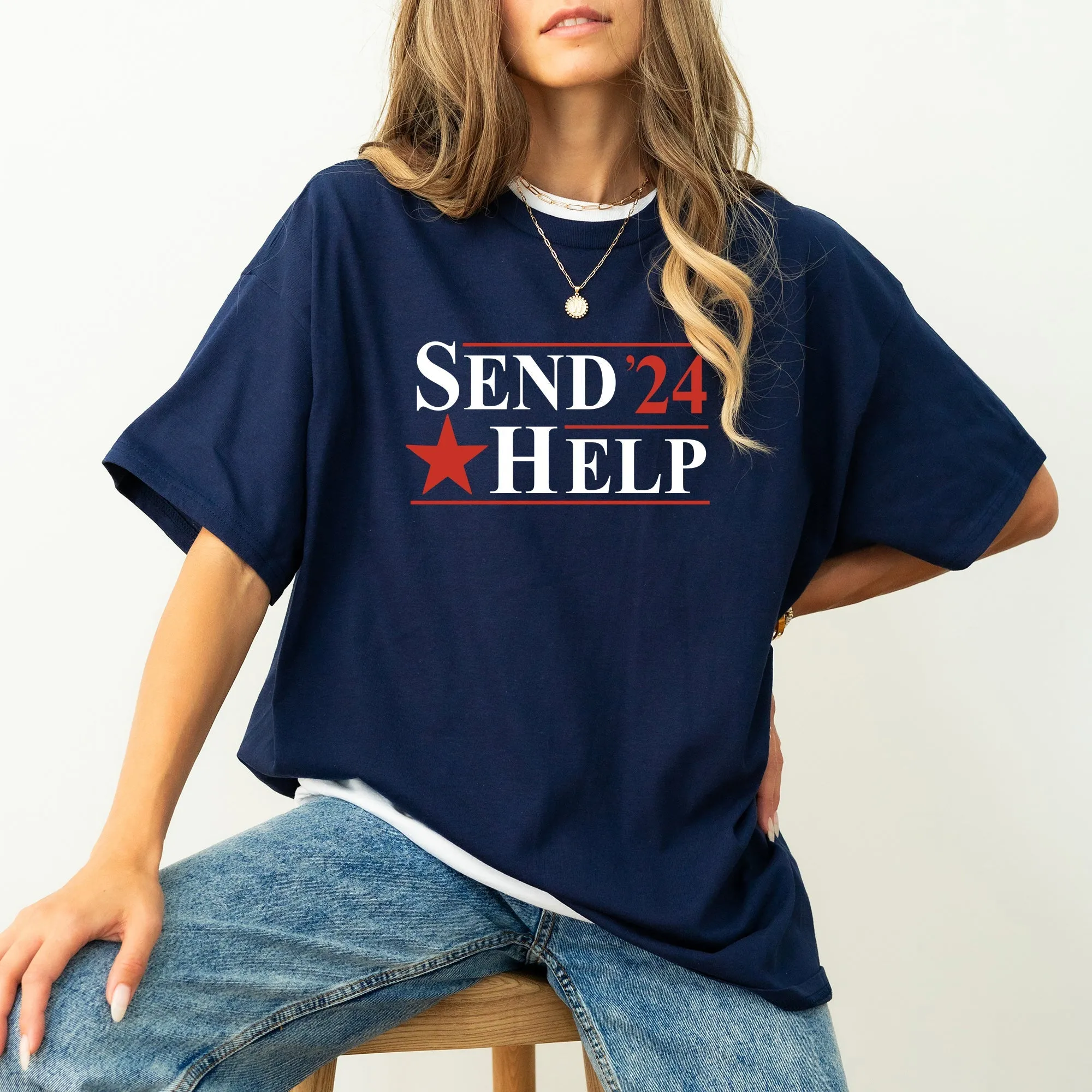 Send Help 2024 Political Funny Shirt (Navy Crew)