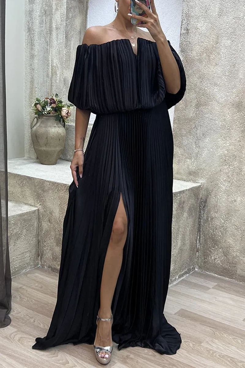 Sexy Formal Solid Slit Fold Off the Shoulder Evening Dresses(5 Colors)