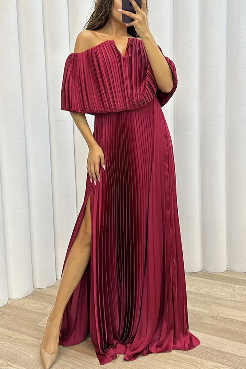 Sexy Formal Solid Slit Fold Off the Shoulder Evening Dresses(5 Colors)