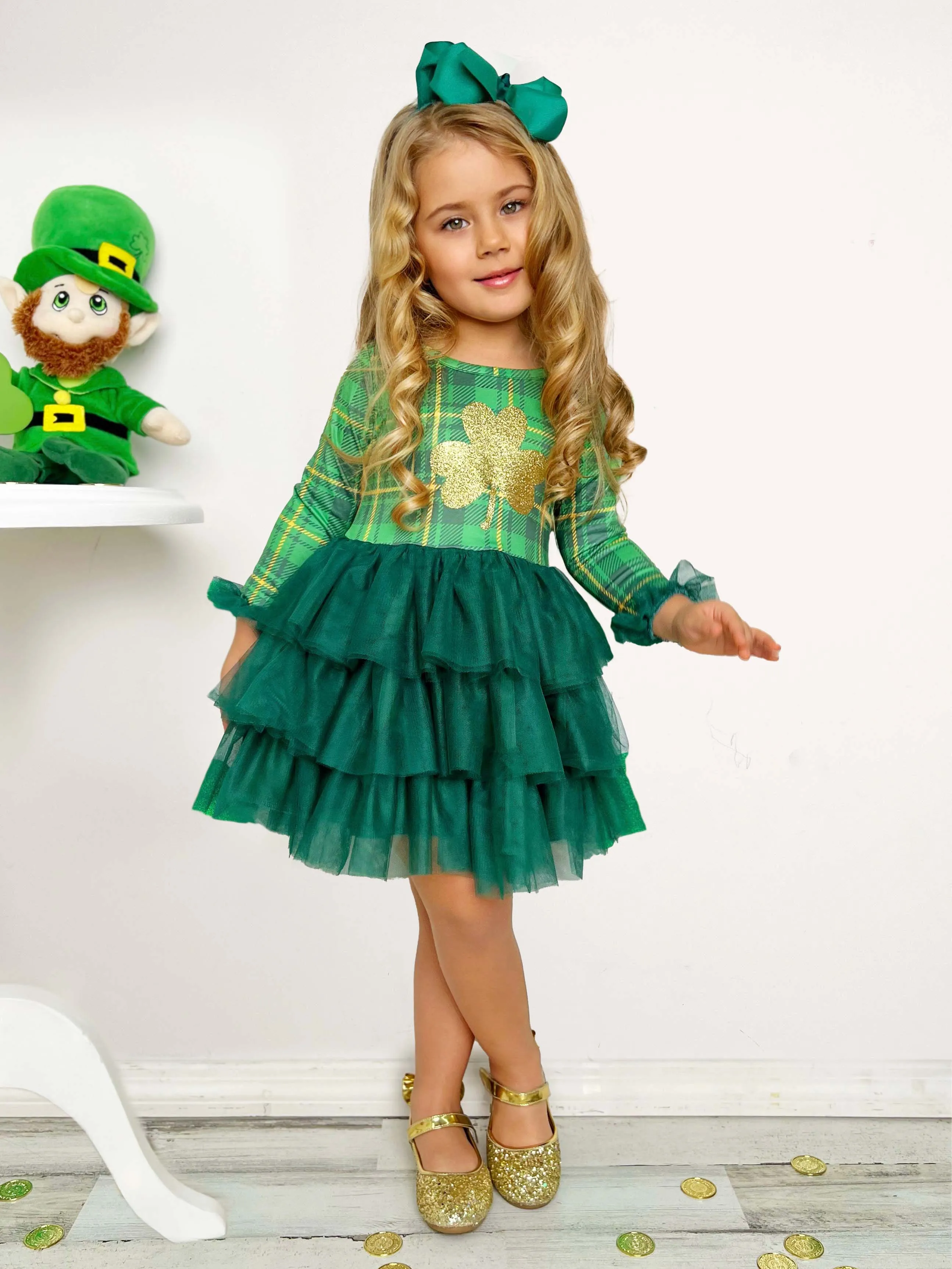 Shimmering Shamrocks Tiered Tutu Dress