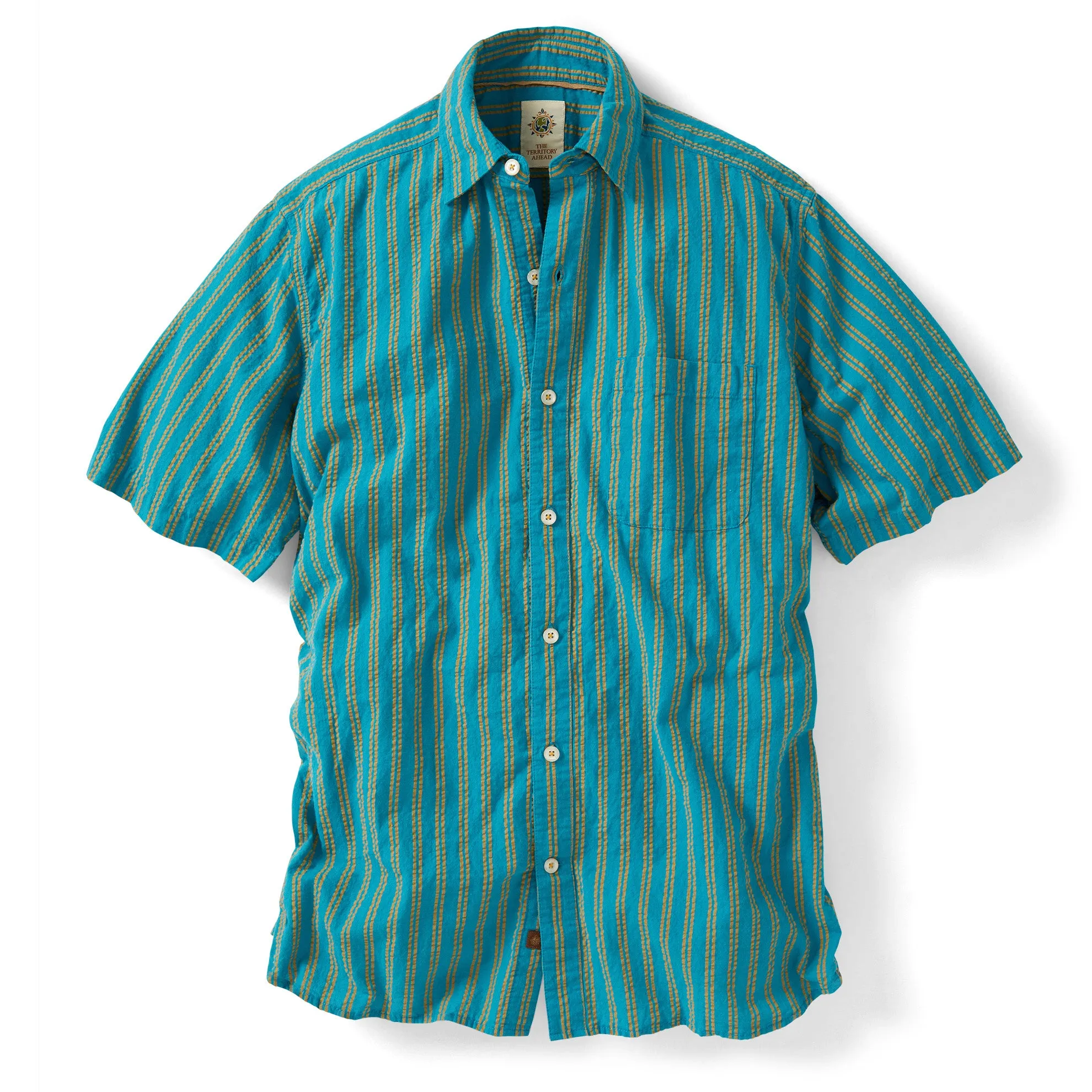 Short Sleeve Harbor Island Striped Seersucker Shirt