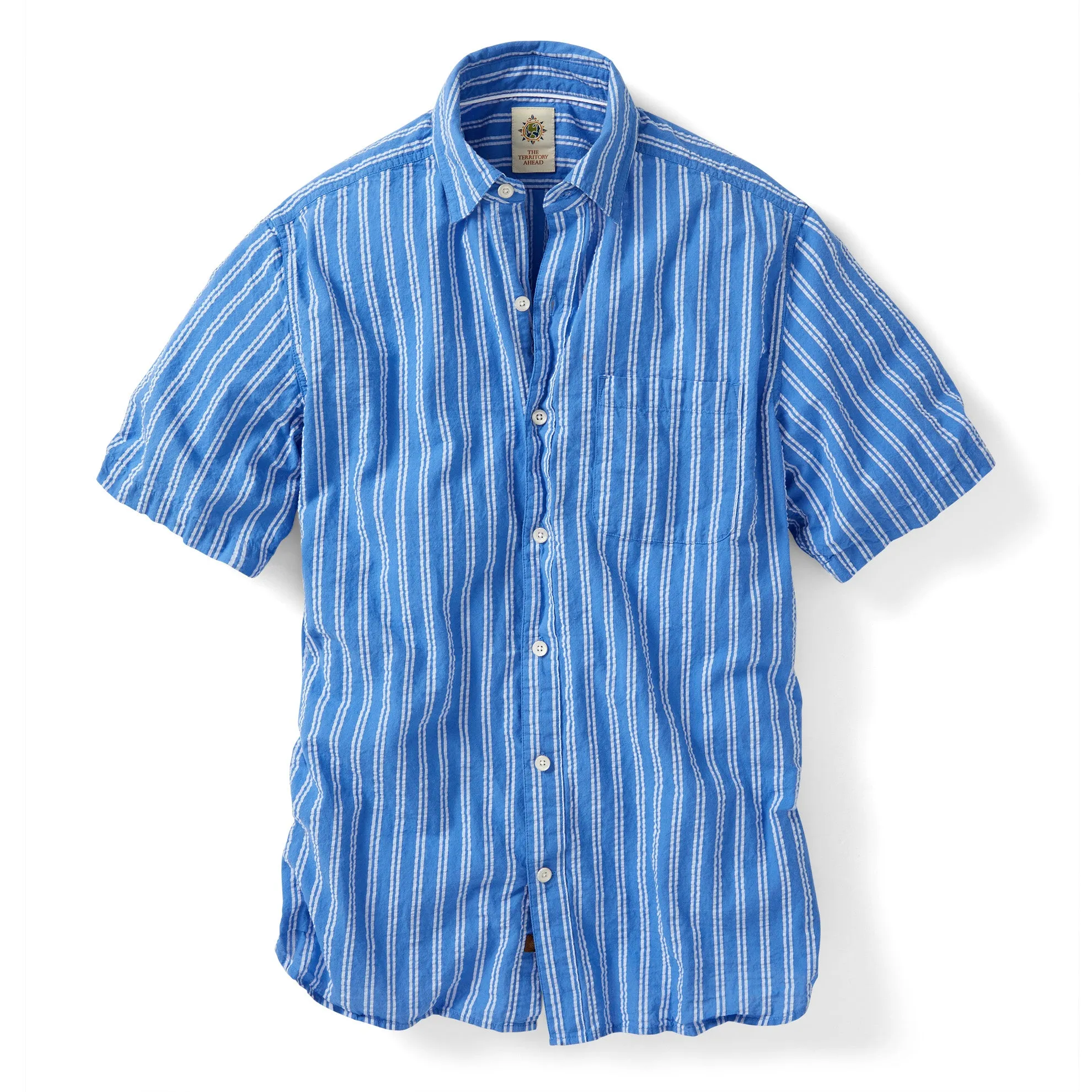 Short Sleeve Harbor Island Striped Seersucker Shirt