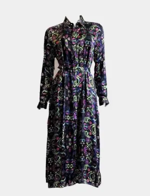 Silk Charmeuse 100% Italian Butterfly multi print Black shirt dress/coat Side Pockets Separate belt UK Size 8-12 by I LOVE LOLA London