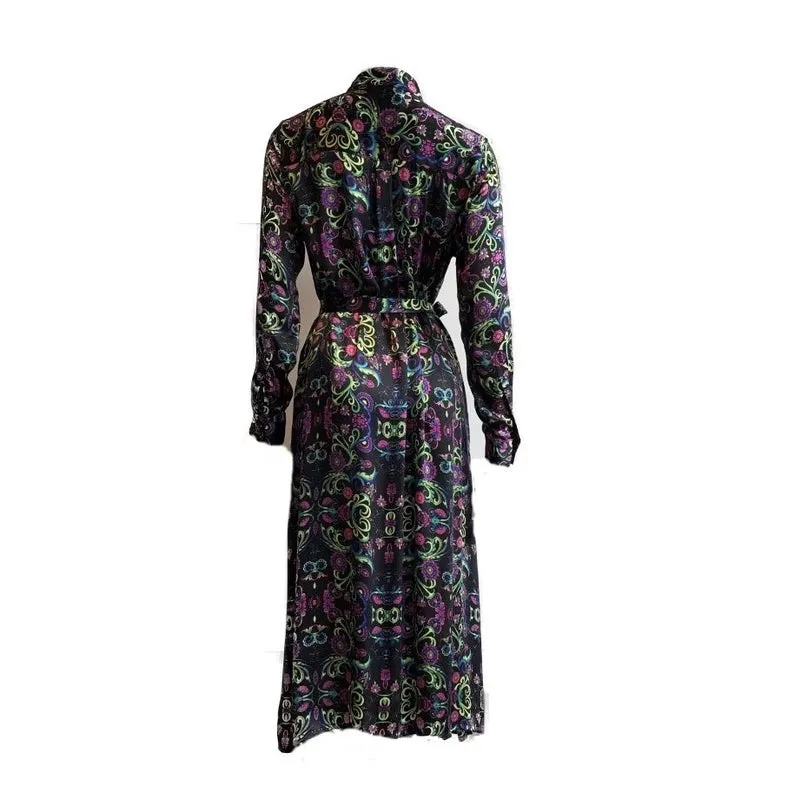 Silk Charmeuse 100% Italian Butterfly multi print Black shirt dress/coat Side Pockets Separate belt UK Size 8-12 by I LOVE LOLA London