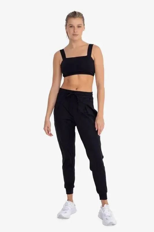 Silky pleated stretch jogger pants