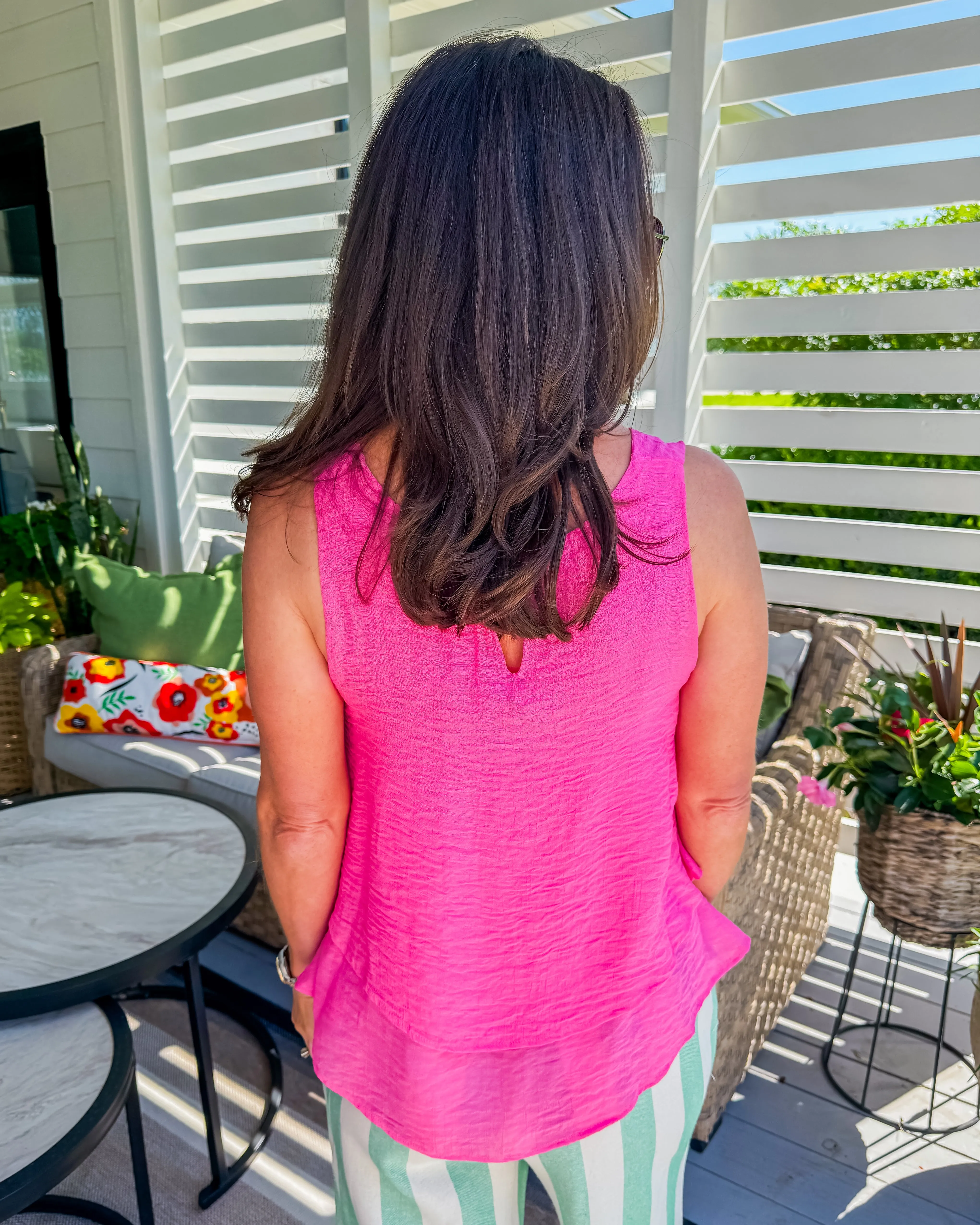 Sleeveless Layered Top with Keyhole Back in Pink