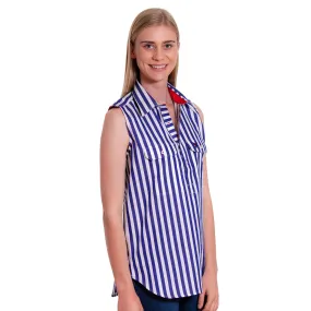 Sleeveless Navy Stripe/Red Trim