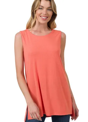 Sleeveless Round Top in Deep Coral by Zenana