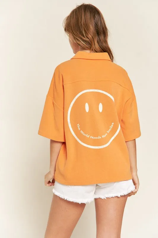 SMILE FACE BACK SHIRTS TOP - Plus Size - Online Exclusive