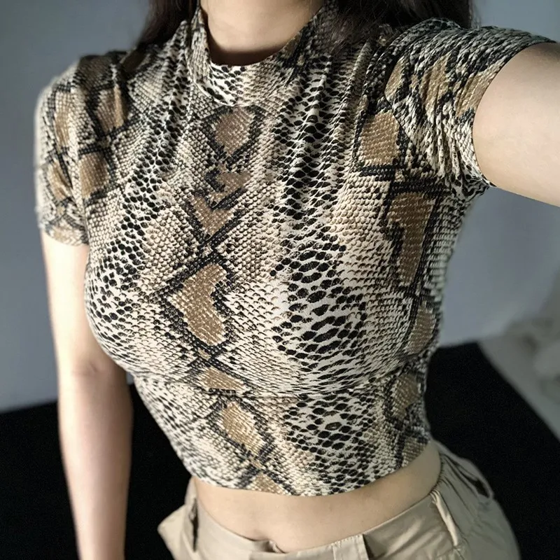 Snake Print High Collar Tank Top