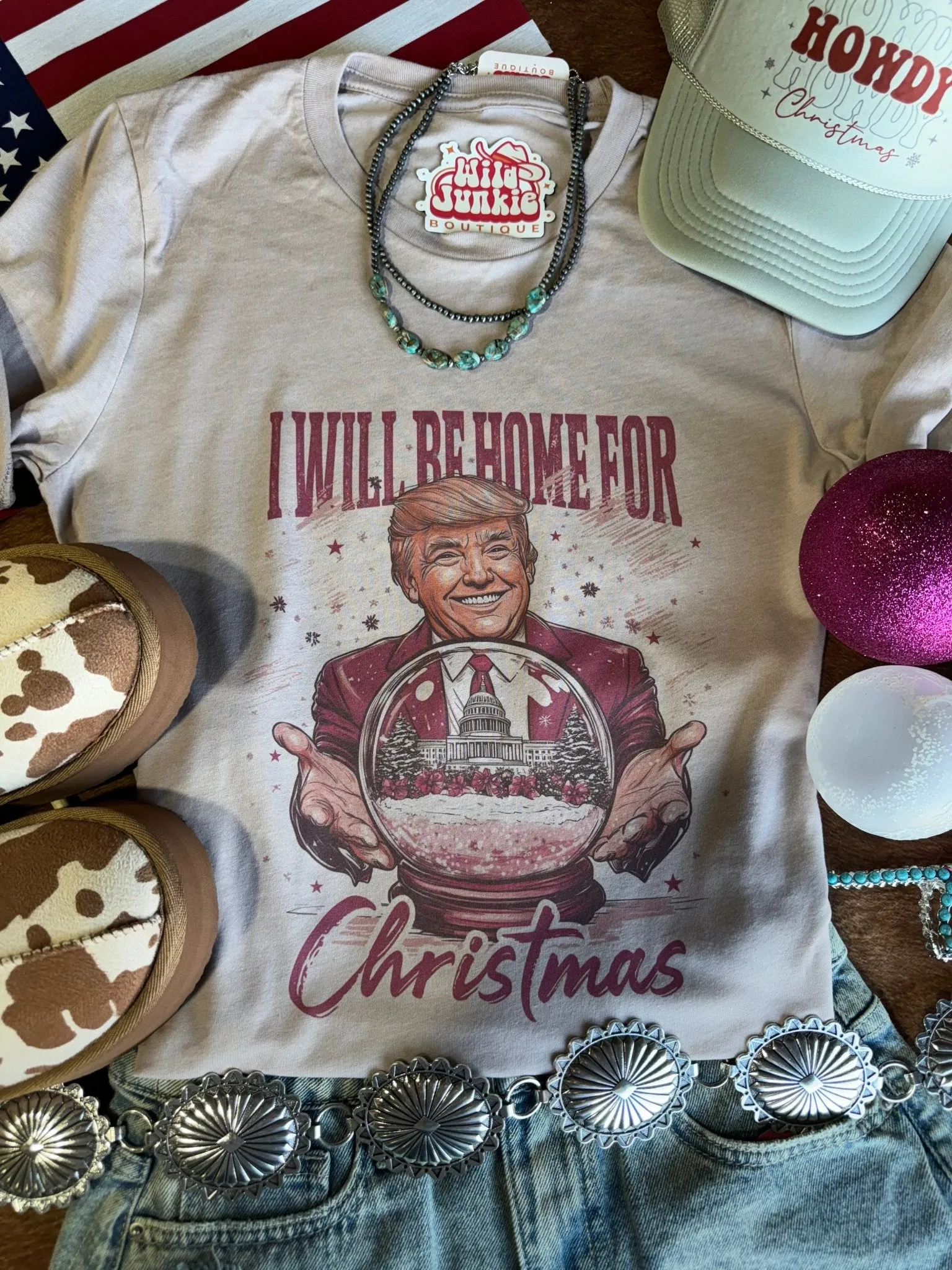 Snowglobe Home for Christmas Trump Graphic Tee