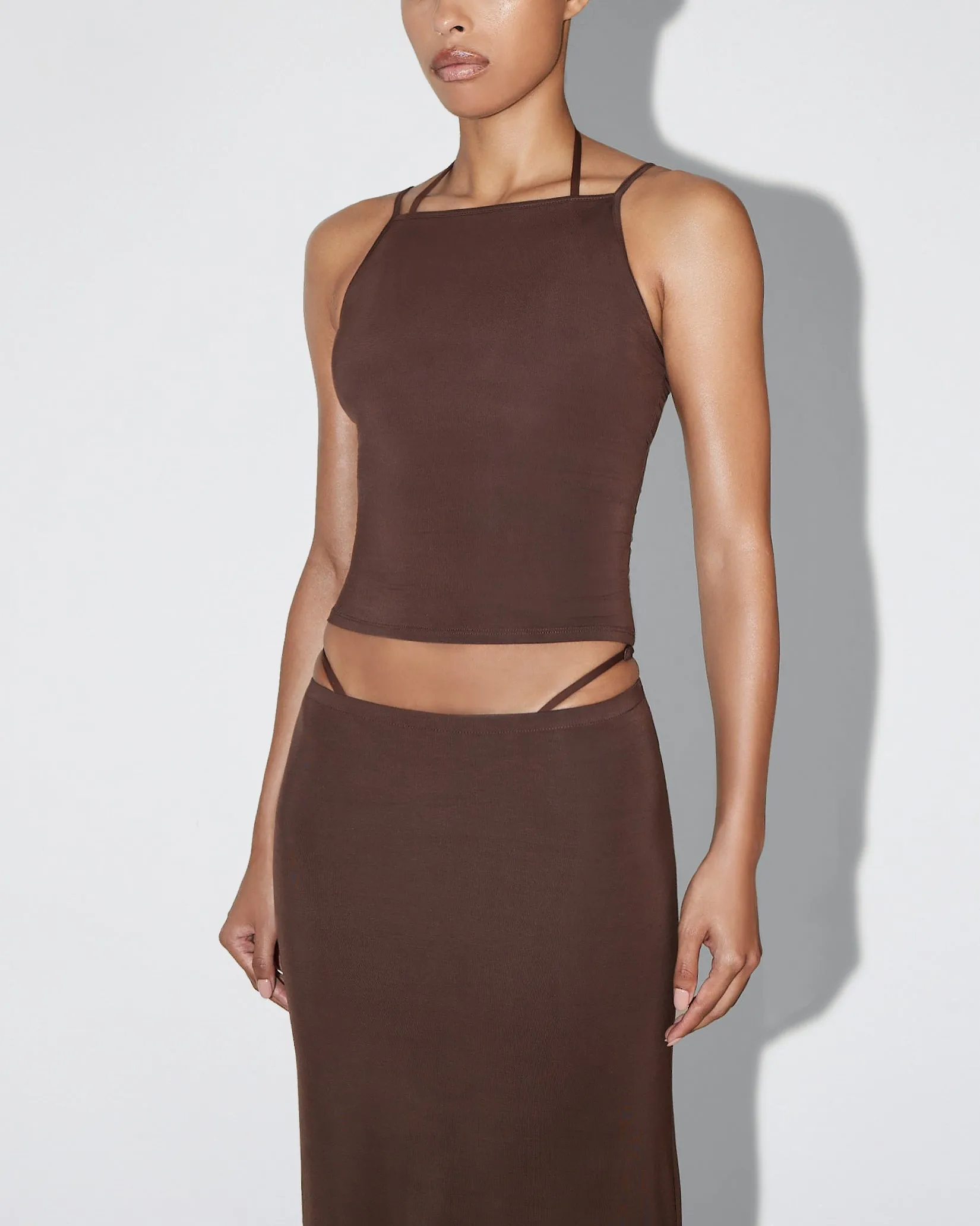 Soft Stretch High Neck Tank | Chocolate