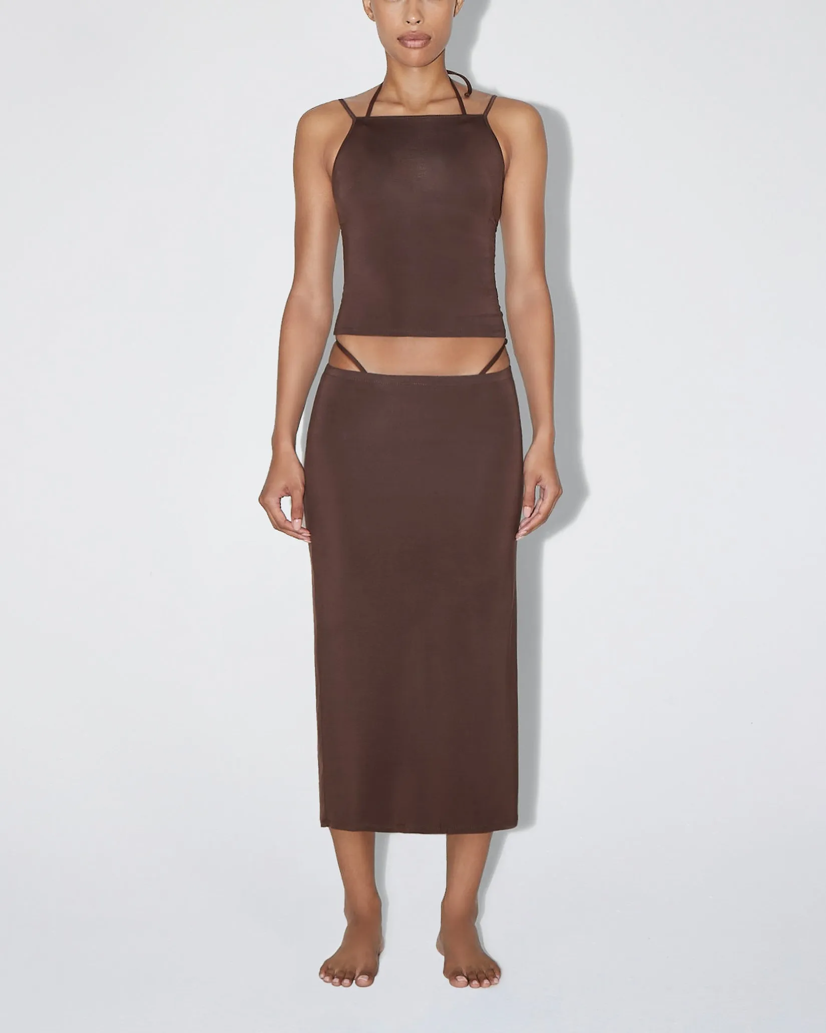 Soft Stretch High Neck Tank | Chocolate