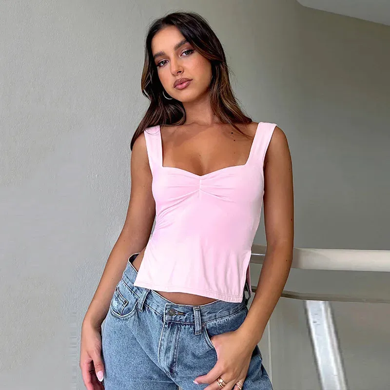 Solid Color Women's Casual Camisole Sleeveless Sling Summer Slim Fit Exposed Navel Vest Crop Streetwear Tank Top