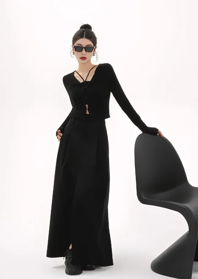 STRAIGHT SLIT HIGH WAIST LONG SKIRT