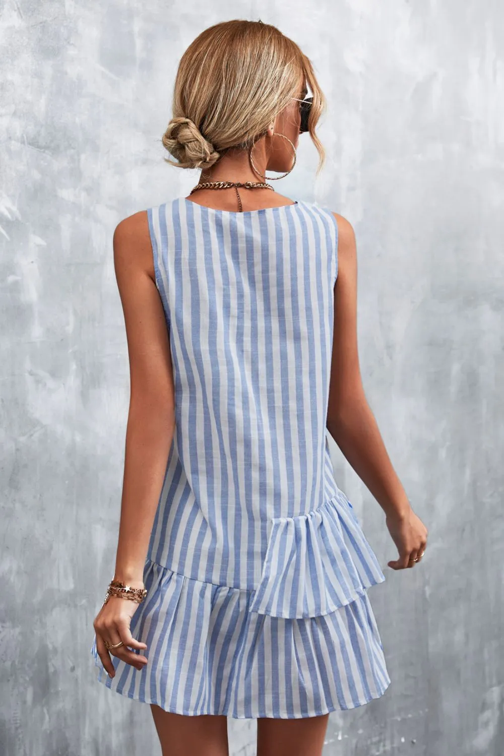 Striped Layered Sleeveless Dress Women's Casual Pinstripe Mini Dress