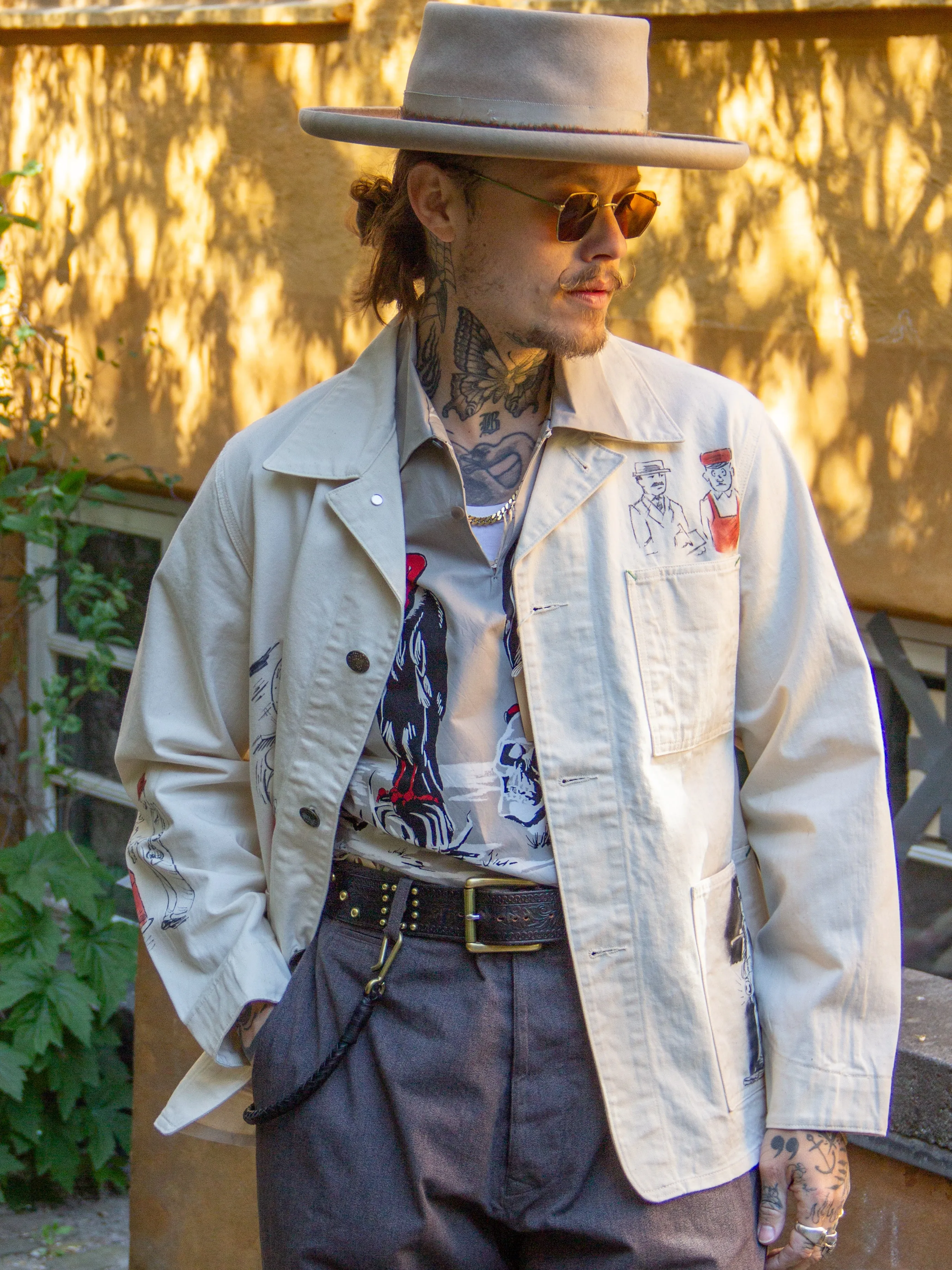 Sugar Cane, 1920's Cartoon Work Coat, White Sail Drill