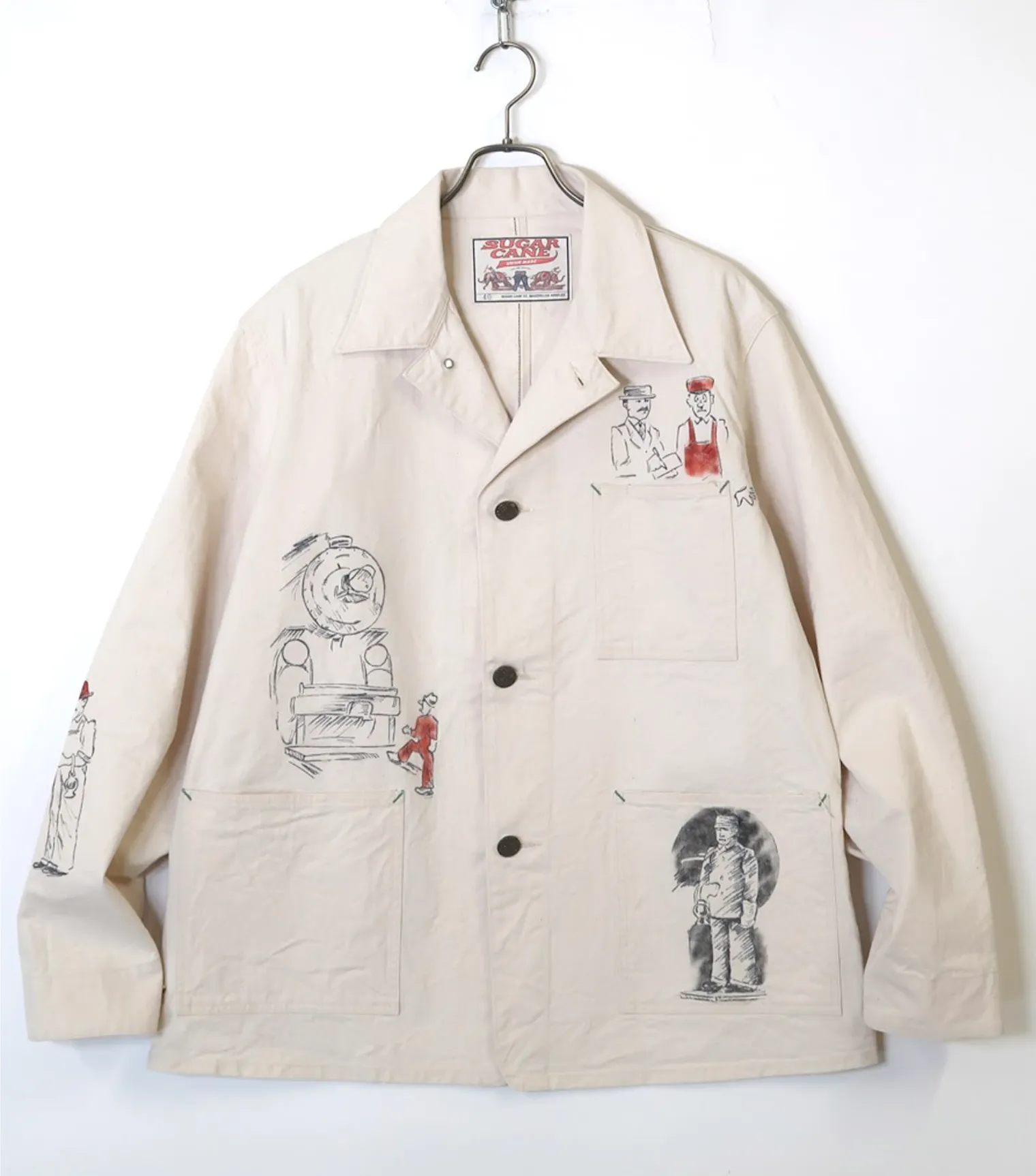 Sugar Cane, 1920's Cartoon Work Coat, White Sail Drill