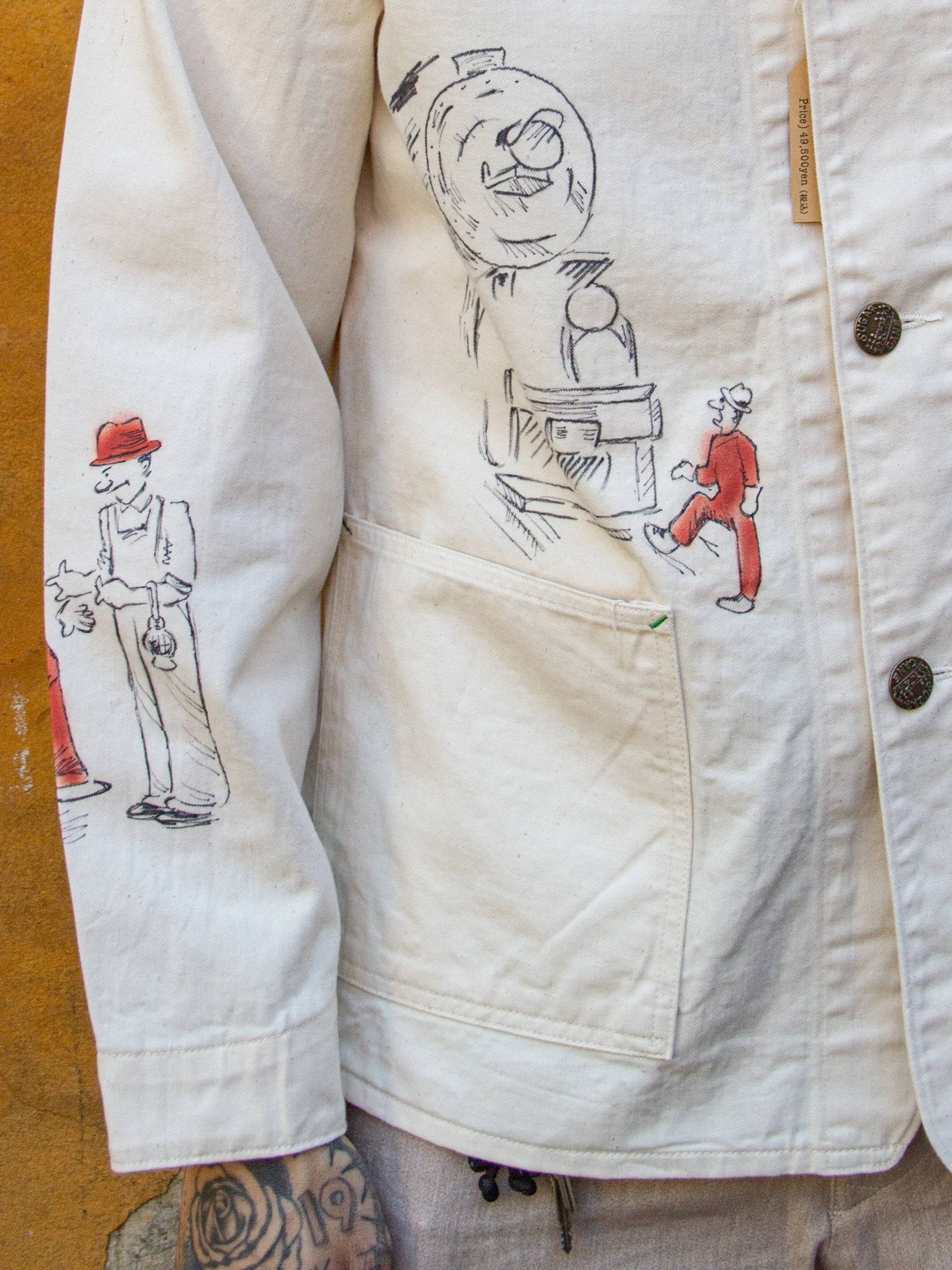 Sugar Cane, 1920's Cartoon Work Coat, White Sail Drill