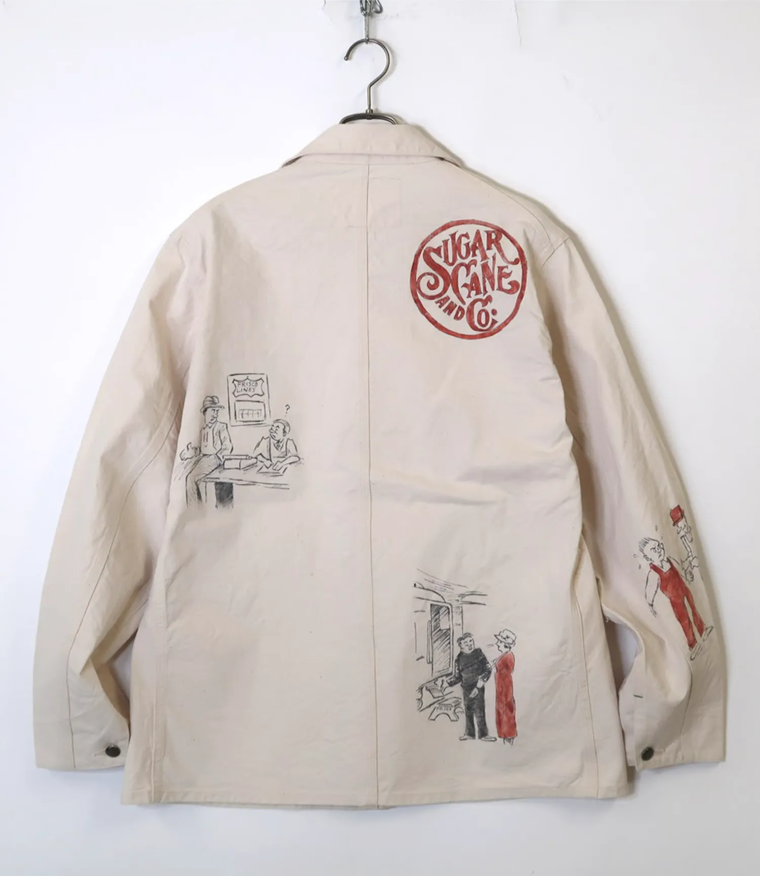 Sugar Cane, 1920's Cartoon Work Coat, White Sail Drill