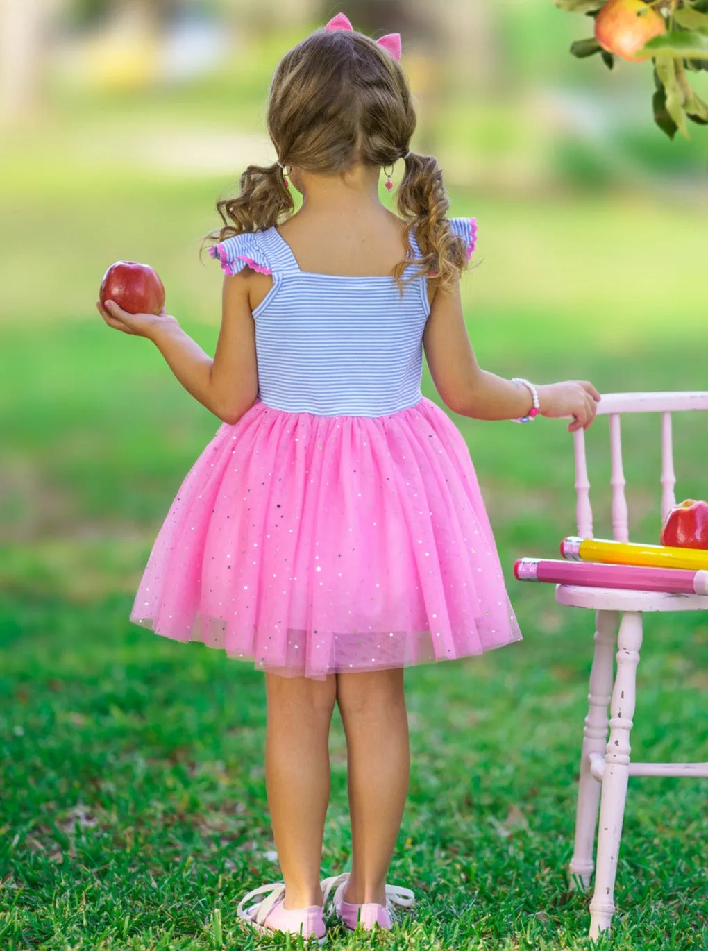 Sweetest Student Pink Apple Shimmer Tutu Dress